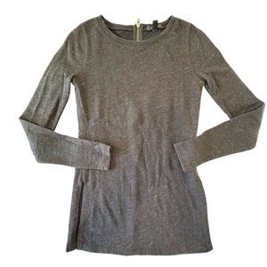 J. Crew Gray Long Line Side Slit Long Sleeve Blouse, XXS